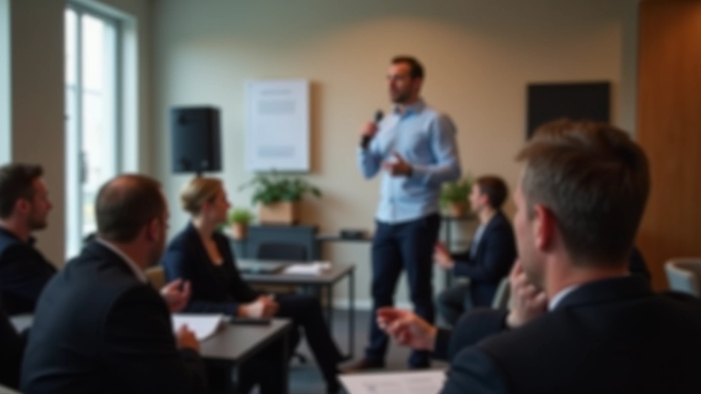 Coach montrant les techniques de langage corporel et d'expression vocale pour l'engagement d'audience