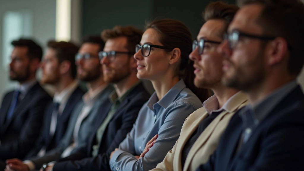 Groupe de personnes dans un club de prise de parole, écoutant attentivement une présentation, diverse audience dans un environnement professionnel