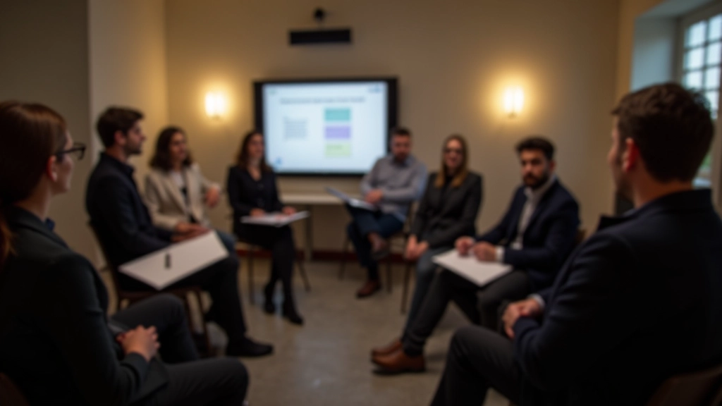 Groupe de participants dans un club de prise de parole à Bruxelles, discussion en cercle, ambiance collaborative