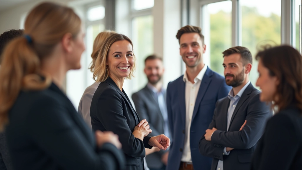 Petits groupes de participants en conversation après une réunion de club de prise de parole