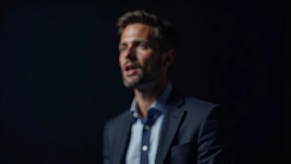 Orateur professionnel s'exprimant avec passion, la bouche ouverte mid-phrase, expression faciale engagée