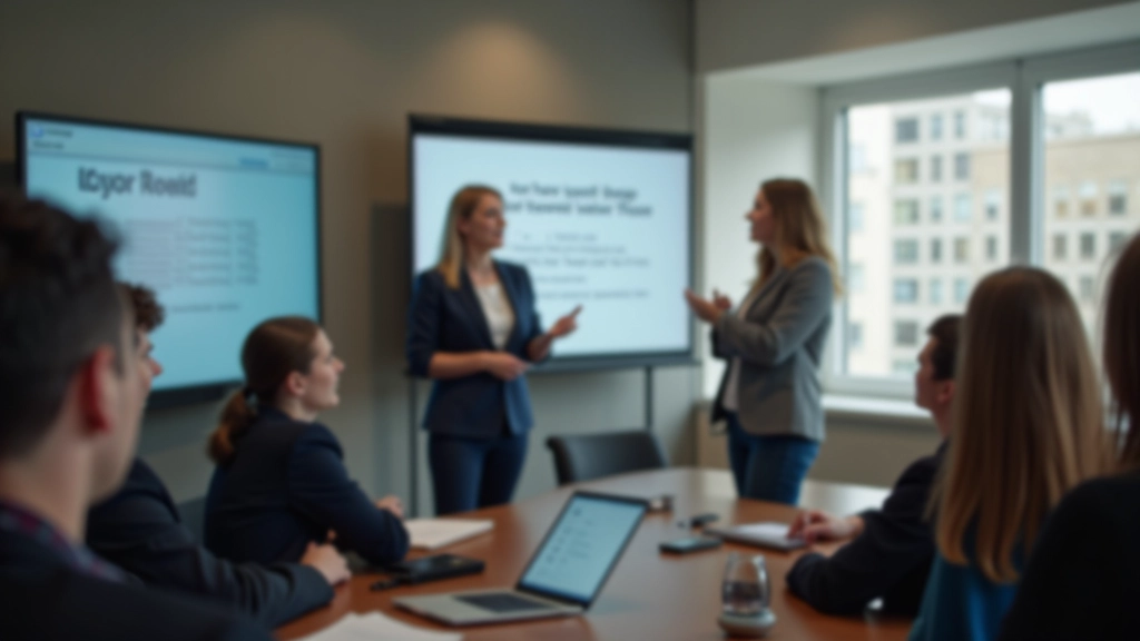 Formateur animant une séance de prise de parole en groupe dans une salle de réunion moderne à Bruxelles